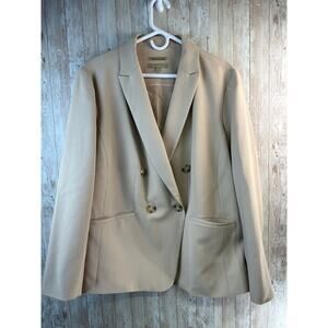 Talbots Blazer Jacket Womens 20W Tan Double Breasted Italian Woven Career Office